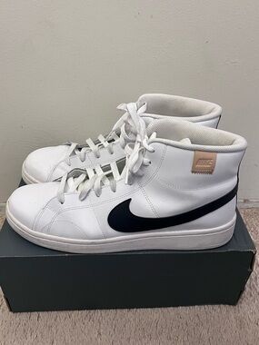 Nike White High-Top Sneakers with Black Swoosh and Tan Accent